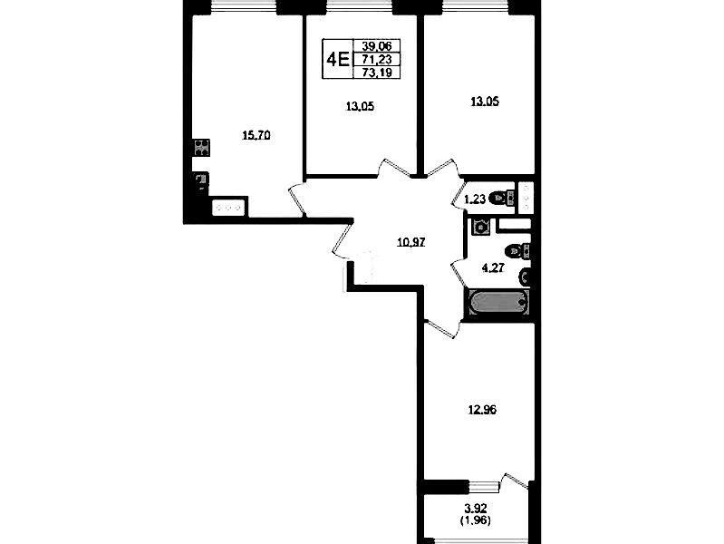 3-комнатная квартира 73.19 м², 6/10 эт., ЖК «UP! Квартал Новый Московский»